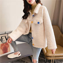 Jaqueta feminina simples de manga longa com lapela, casacos soltos de lã de corvino falso, quentes para inverno 2021 2024 - compre barato
