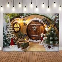 Fondo de fotografía de casa de madera de Navidad, Fondo de foto de árbol de Navidad, sesión fotográfica, suelo de madera, decoración de árbol de Navidad x-mas 2024 - compra barato
