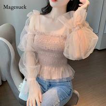 2020 Fashion Women Shirts Mesh Ladies Top  Autumn Korean Off-Shoulder Top Sweet Long Sleeve Chiffon Blouses Ropa De Mujer 10849 2024 - buy cheap