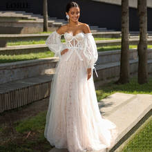 LORIE Boho Wedding Dresses Puff Sleeves Lae Blush Pink Lace Vintage Wedding Gowns Bride Dress 2021 suknia slubna 2024 - buy cheap