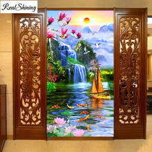 large DIY Diamond Embroidery Waterfall Boat 5d Full diamond painting Cross Stitch Mosaic Sunrise Magnolia Flowers Koi FIsh F273 2024 - buy cheap