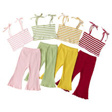 2021 Summer New Newborn Baby Girl Clothes Stripe Sleeveless Cotton Ribbed Vest Flare Pants Two Piece Set Baby Outfits Set 2024 - buy cheap