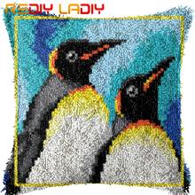 Latch Hook Cushion Penguin Love Pillow Case Acrylic Yarn Sofa Pillow Pre-Printed Color Canvas Crochet Cushion Cover Art & Crafts 2024 - buy cheap