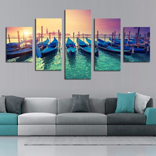 5 Panels Seascape Painting Picture Abstract Art Beached Boat Canvas Print Home Wall Decoration 2024 - buy cheap