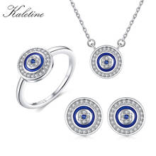 KALETINE-Conjunto de joyería de plata de ley 925 de ojo malvado de Turquía, colgante redondo azul, collar, anillo, pendientes de tuerca, boda 2024 - compra barato