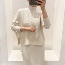 Chic Basic All-match Sweatershirt for Ladies Elegant Fashion Twist Knitted Basic Vests+Blocking Straight Simple Long Dress 2020 2024 - buy cheap