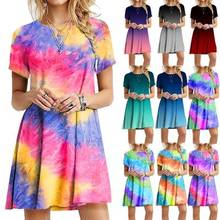 Women Plus Size Summer Short Sleeve Swing T-Shirt Dress Neon Rainbow Stripes Tie-Dye Printed Pullover Loose Sundress 5XL 2024 - buy cheap