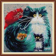 Joy Sunday colorful cat cross stitch kit 14CT 11CT count and stamp cross stitch DIY animal pattern embroidery sewing needlework 2024 - buy cheap