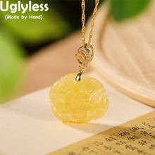 Uglyless Blooming Lotus Amber Necklaces for Women Chicken Oil Amber Beeswax Pendants + Chain 925 Silver Luxurious Jewelry Gold 2024 - buy cheap