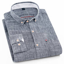 Aoliwen marca camisa masculina casual botão para baixo 80% algodão sólido multicolorido manga longa camisa bolso superior jovem 2024 - compre barato