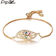 Pipitree pulseira delicada princesa cz zircônia joia planta folha pingente bracelete feminino casamento pulseira corrente ajustável para mulheres 2024 - compre barato