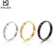 KALEN-Mini anillo de acero inoxidable con diseño geométrico para mujer, sortija de acero inoxidable, superficie de onda de Metal, diseño Simple, clásico, nuevo producto 2024 - compra barato