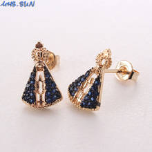 MHS.SUN Fashion Women Cubic Zircon Earrings Mary Design AAA Zircon Crystal Stud Earrings Religion Jewelry For Party Gift 1Pair 2024 - buy cheap