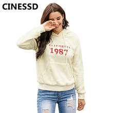 Cinessd moletom com capuz bordado letras, moletom casual com capuz 2020 feminino cinza manga comprida com cordão tops pelúcia de caxemira 2024 - compre barato