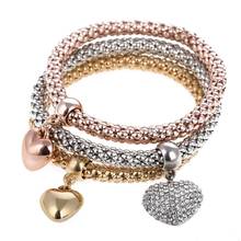 Minhin pulseira de cristal feminina, conjunto com pulseira elástica com 3 tamanhos de coração, pulseira de cristal feminina 2024 - compre barato