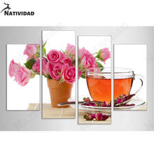 Фотография розовых цветов в горшках растений, Настенная картина на холсте, печать розы, чай, постер для спальни, гостиной, настенное художественное украшение 2024 - купить недорого