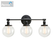 Permo-candelabro de pared para tocador de baño, accesorio de luz con toldo de vidrio redondo de 5,9 pulgadas, color negro, 3 luces 2024 - compra barato