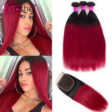 Tinashe Hair Ombre Bundles With Closure Brazilian Straight Human Hair Bundles With Closure 1B Red Burgundy Bundles With Closure 2024 - buy cheap