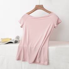Modal Slash Neck Women T-shirts 2021 Summer New Solid Short-sleeved Slim Casaul Oversized Female Pulls Tops Tees 2024 - buy cheap