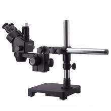Microscópio amescopo 7x-45x com zoom estéreo trinocular preto, suporte de braço único, lança + luz fluorescente em anel + câmera usb3.0 com 16mp 2024 - compre barato