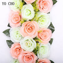 Свадебная настенная композиция YO CHO, искусственная Шелковая Роза, романтическое индивидуальное украшение для стопы, розовое цветочное украшение для стен 2024 - купить недорого