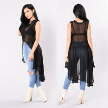 2020 Sexy Perspective Shirts Women See Through Sheer Solid Color Sleeveless Shirts Tops Summer Tops Shirt Blouse 2024 - buy cheap