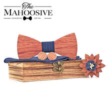 Регулируемый деревянный галстук-бабочка Bingtangor для мужчин, карманные Квадратные запонки, набор брошей и деревянная коробка для свадебного костюма, новинка, галстуки для шеи 2024 - купить недорого