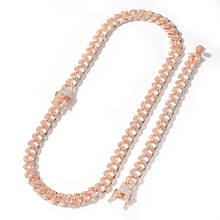 Hip Hop Bling Iced Out Rhinestones Cuban Curb Miami Link Chain Bracelets Necklaces Set for Men Rapper Jewelry Rose Gold Color 2024 - buy cheap