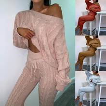 Women Autumn Winter Knitted Two Pieces set Outfit Sexy Winter Sweater Pants Long Sleeve Top And Long Pants Streetwear 3XL 2024 - buy cheap