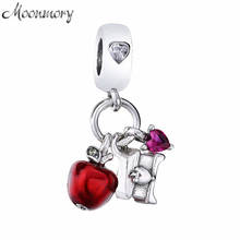 Moonmory 925 Sterling Silver 2020 Snow what's Apple Heart Dangle Charm Red Green CZ & Red Enamel Women Christmas Gift Jewelry 2024 - buy cheap
