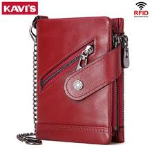 KAVIS Rfid Genuine Leather Women Wallet Red Female Coin Purse Cuzdan PORTFOLIO Mini Portomonee Walet Small Pocket Zipper Design 2024 - buy cheap