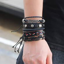 Pulseiras artesanais de couro preto marrom, pingente de tecido vintage boho hippie para bracelete de multicamadas em couro, feita à mão 2024 - compre barato
