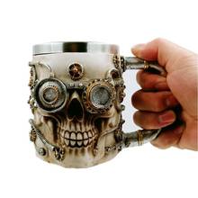 Resin Stainless Steel Skull Cups Mechanical Gear Beer Drink Mug Cup Figurines Sculpture Home Decoration Accessories 2024 - buy cheap