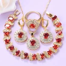 Conjunto de joias douradas aaa +, cores douradas, colar e pulseira, conjunto de anel de casamento vermelho alcance, 8 cores, fantasia de noiva 2024 - compre barato