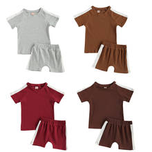 2021-02-23 Lioraitiin 2Pcs Set 1-6Years Toddler Baby Girl Boy Summer Clothing Short Sleeve Top Solid Shorts 4Styles Outfit 2024 - buy cheap