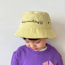 Bebê verão crianças maré cor pura sorriso chapéu pescador chapéu crianças algodão cânhamo balde chapéu meninos meninas primavera ao ar livre praia boné 2024 - compre barato