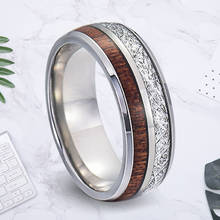 New Arrival Silver Color Mens 8mm Width Stainless Steel Wedding Rings Inlay Koa Wood & Meteorites Dome Band Comfort Fit 6-14 2024 - buy cheap