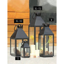 Castiçal preto retrô europeu, castiçal de vidro de ferro, lâmpada de vento, decoração de peças centrais de mesa de casamento 2024 - compre barato