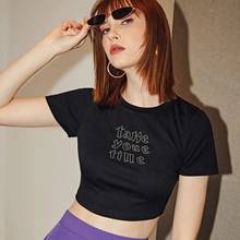 Y2k camiseta feminina punk com strass, camiseta e top punk de manga curta com letra vintage e strass, estética 2024 - compre barato