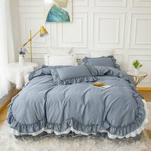 Double Layers Ruffles Blue White Bedding Set for Girls 4/6Pcs 100%Cotton Soft Premium Zipper Duvet Cover Bed Skirt Pillowcases 2024 - buy cheap