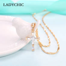 LADYCHIC Cute Female Cross Pendant Necklaces Fashion Dainty Gold Choker Necklace Clear Crystal Small Pendant Jewelry Gift LN1086 2024 - buy cheap