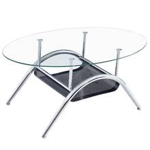 Oval Coffee Table Side Table Bottom Iron Sheet Crimping Tempered Glass Stainless Steel Legs 60x100x43CM [US-Stock] 2024 - buy cheap