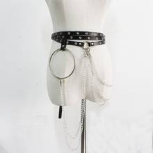 Ремень с цепочкой женский кожаный, Модный пикантный черный пояс в готическом стиле, с О-образным кольцом, аксессуар для джинсов и платьев 2024 - купить недорого