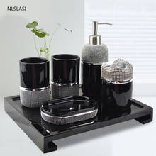 Simple Printing Resin Six Piece Set Bathroom Accessories Set Soap Dispenser Gargle Cup Toothbrush Holder Soap Dish with Tray 2024 - buy cheap
