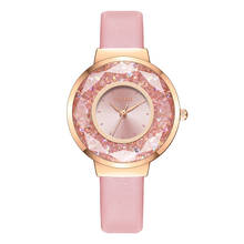 Женские часы с кожаным движущимся бриллиантом, роскошные женские кварцевые наручные часы с браслетом, часы Reloj Mujer Relogio Feminino 533 2024 - купить недорого