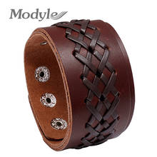 Modyle-pulsera de piel auténtica para hombre, brazalete de estilo Punk Vintage, color negro y marrón, venta al por mayor 2024 - compra barato