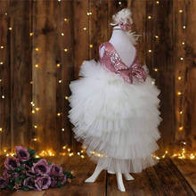 Glitter lantejoulas bebê menina tule vestido de alta baixa festa vestido de dama de honra crianças vestido fotografia adereços 1-12y 2024 - compre barato