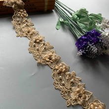 2 yards Gold Pearl Flower Leaf Handmade Beaded Embroidered Lace Trim Ribbon Applique Wedding Dress Sewing Craft DIY Hot 2024 - buy cheap