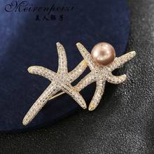 Meirenpeizi блестящие броши со стразами в виде морской звезды для женщин роскошная брошь с кристаллами булавка модные аксессуары подарок 2024 - купить недорого