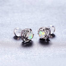 Multicolor Round Stone Earrings White Fire Opal Stud Earrings For Women Engagement Jewelry Vintage Silver Color Wedding Earrings 2024 - buy cheap